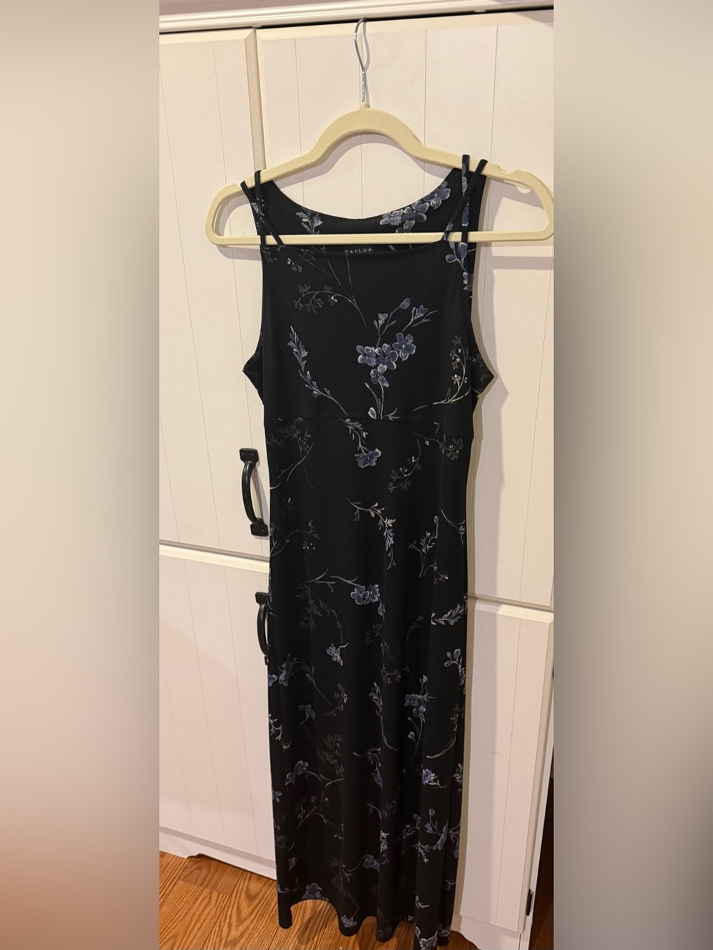Vintage B. Moss Black Blue Floral Maxi Dress Whimsigoth Goth 90s Petite - Picture 3 of 6